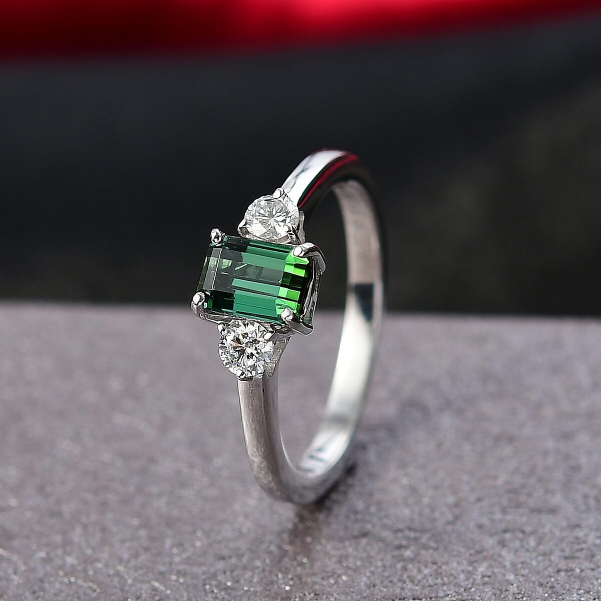 Premium Pirineu Lagoon Tourmaline, Luxuriant Lab Grown Diamond (G-H, SI) (0.25 cts) Ring in Rhodium Over Sterling Silver (Size 6.0) 1.00 ctw image number 1