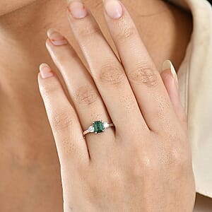 Pirineu Lagoon Tourmaline, Lab Grown Diamond Ring in Rhodium Over Sterling Silver 1.00 ctw (Size 6.0)