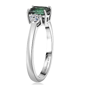 Pirineu Lagoon Tourmaline, Lab Grown Diamond Ring in Rhodium Over Sterling Silver 1.00 ctw (Size 6.0)