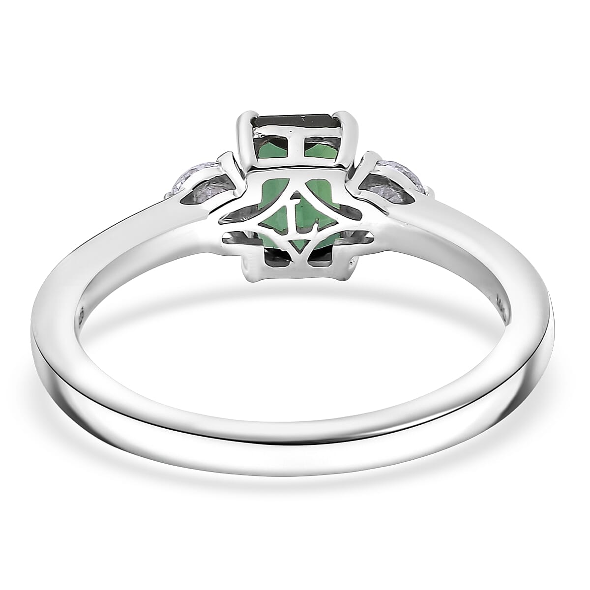 Premium Pirineu Lagoon Tourmaline, Luxuriant Lab Grown Diamond (G-H, SI) (0.25 cts) Ring in Rhodium Over Sterling Silver (Size 6.0) 1.00 ctw image number 4