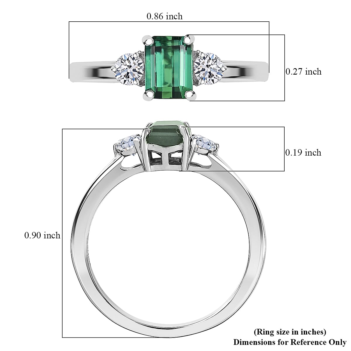 Premium Pirineu Lagoon Tourmaline, Luxuriant Lab Grown Diamond (G-H, SI) (0.25 cts) Ring in Rhodium Over Sterling Silver (Size 6.0) 1.00 ctw image number 5