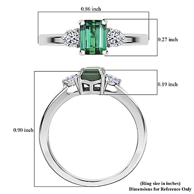 Pirineu Lagoon Tourmaline, Lab Grown Diamond Ring in Rhodium Over Sterling Silver 1.00 ctw (Size 9.0)
