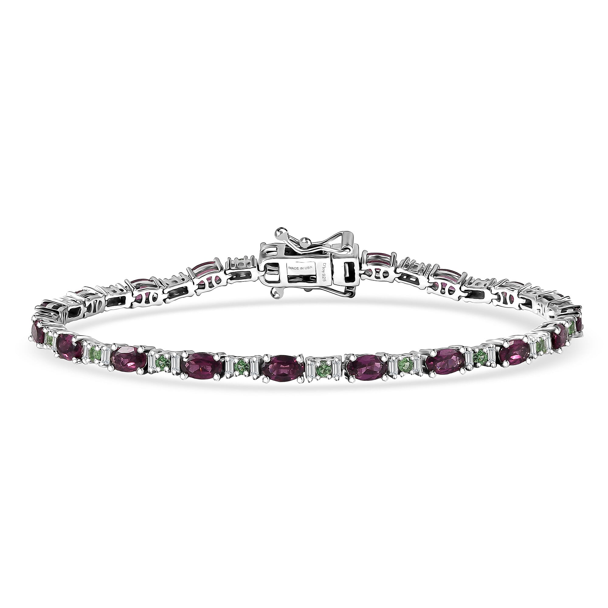 D'Joy Premium Radiant Ember Garnet and Multi Gemstone 6.85 ctw Garden Link Bracelet in Rhodium Over Sterling Silver (7.25 In)