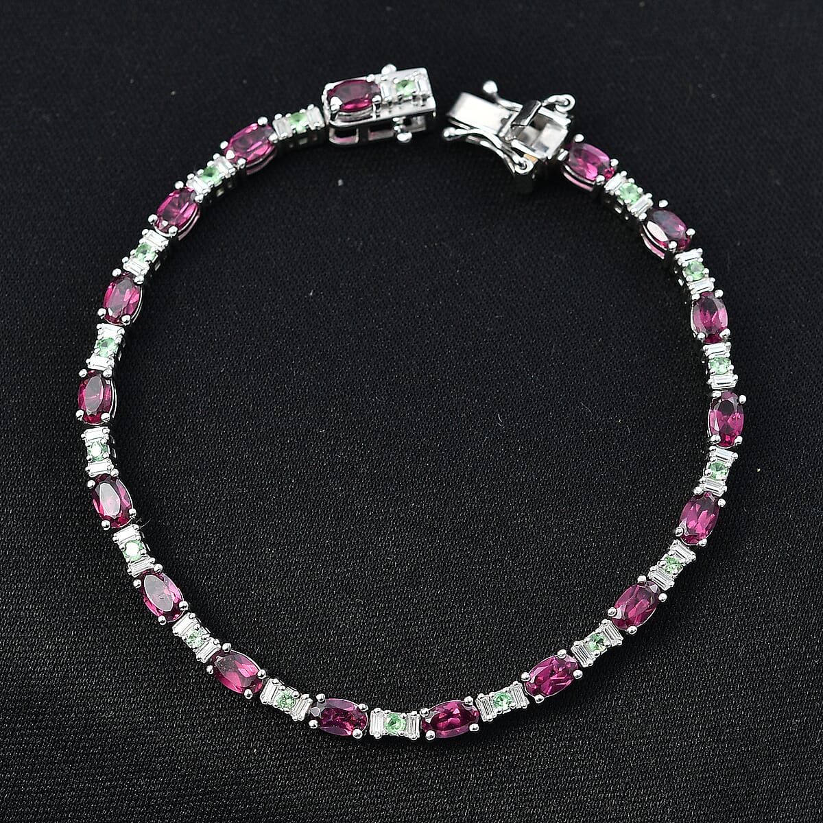 D'Joy Premium Radiant Ember Garnet and Multi Gemstone 6.15 ctw Garden Link Bracelet in Rhodium Over Sterling Silver (6.50 In) image number 1