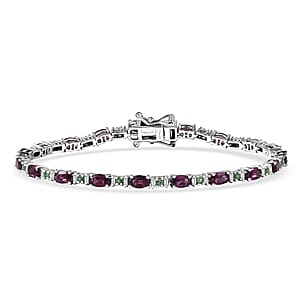 D'Joy Premium Radiant Ember Garnet and Multi Gemstone 7.60 ctw Garden Link Bracelet in Rhodium Over Sterling Silver (8.00 In)