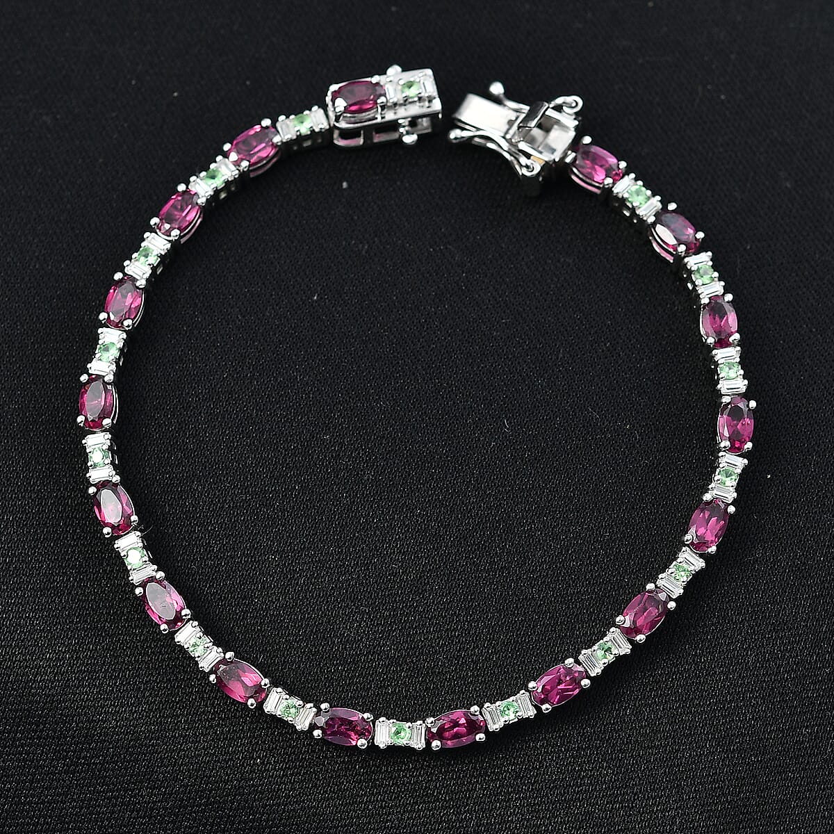D'Joy Premium Radiant Ember Garnet and Multi Gemstone 7.60 ctw Garden Link Bracelet in Rhodium Over Sterling Silver (8.00 In) image number 1