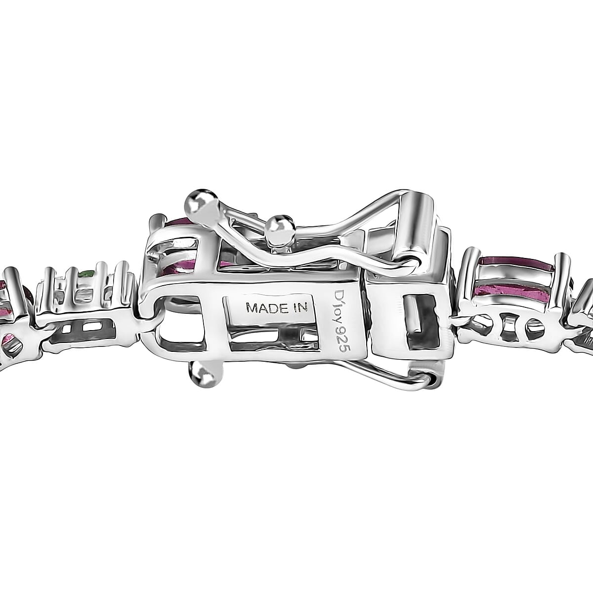 D'Joy Premium Radiant Ember Garnet and Multi Gemstone 7.60 ctw Garden Link Bracelet in Rhodium Over Sterling Silver (8.00 In) image number 3