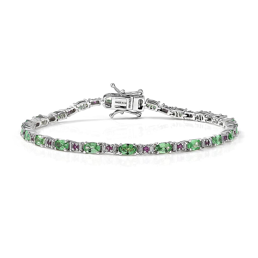 D'Joy Tsavorite Garnet and Multi Gemstone 5.75 ctw Garden Link Bracelet in Rhodium Over Sterling Silver (7.25 In)