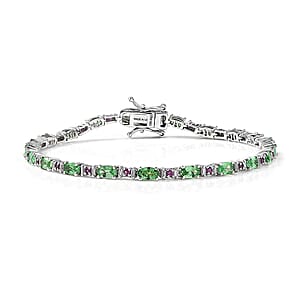 D'Joy Tsavorite Garnet and Multi Gemstone 5.75 ctw Bracelet in Rhodium Over Sterling Silver (7.25 In)