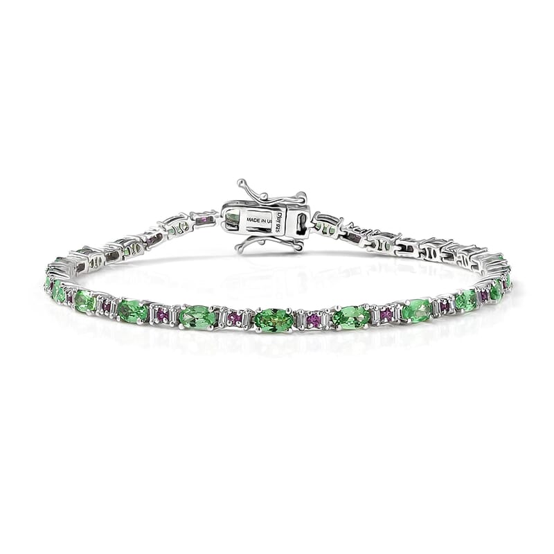 D'Joy Tsavorite Garnet and Multi Gemstone 5.75 ctw Garden Link Bracelet in Rhodium Over Sterling Silver (7.25 In)