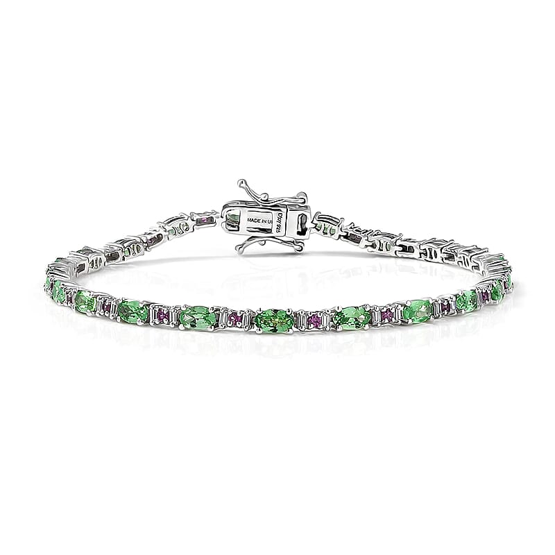 D'Joy Tsavorite Garnet and Multi Gemstone 5.75 ctw Garden Link Bracelet in Rhodium Over Sterling Silver (7.25 In)