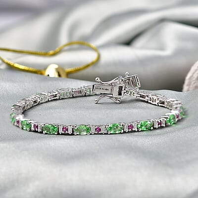 D'Joy Tsavorite Garnet and Multi Gemstone 5.75 ctw Garden Link Bracelet in Rhodium Over Sterling Silver (7.25 In)