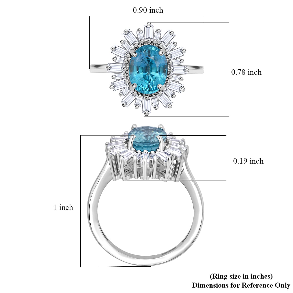 Doorbuster D'Joy Cambodian Blue Zircon and Moissanite 4.50 ctw Stellar Bloom Ring in Rhodium Over Sterling Silver (Size 10.0) image number 5