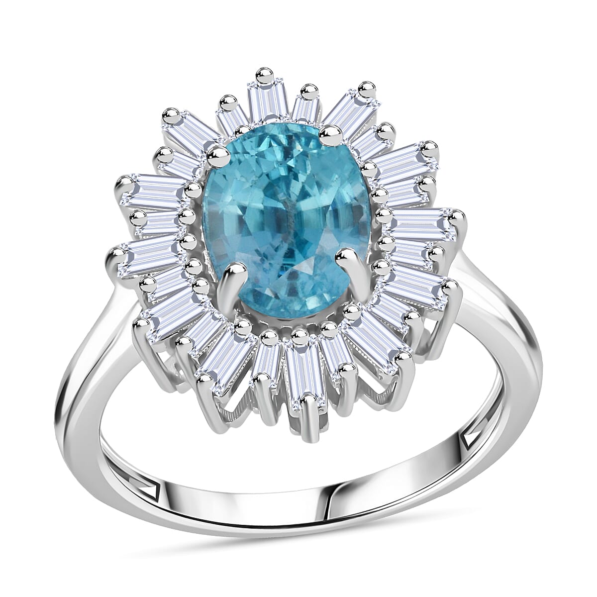 D'Joy Cambodian Blue Zircon, Moissanite Ring in Rhodium Over Sterling Silver 4.50 ctw (Size 6.0) image number 0