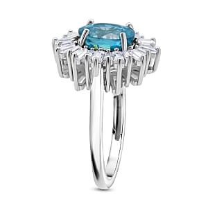 D'Joy Cambodian Blue Zircon, Moissanite Ring in Rhodium Over Sterling Silver 4.50 ctw (Size 6.0)