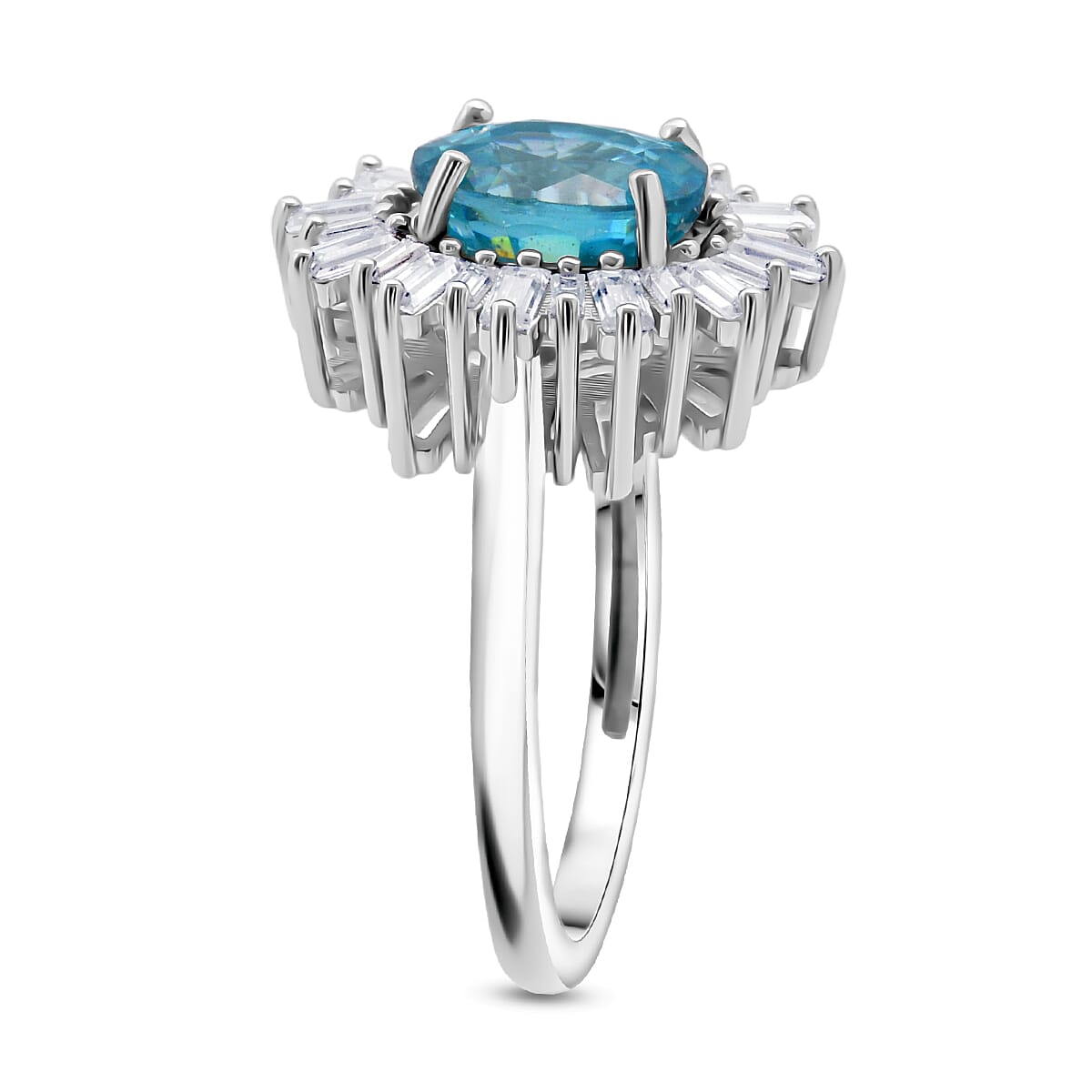 Doorbuster D'Joy Cambodian Blue Zircon and Moissanite 4.50 ctw Stellar Bloom Ring in Rhodium Over Sterling Silver (Size 7.0) image number 3