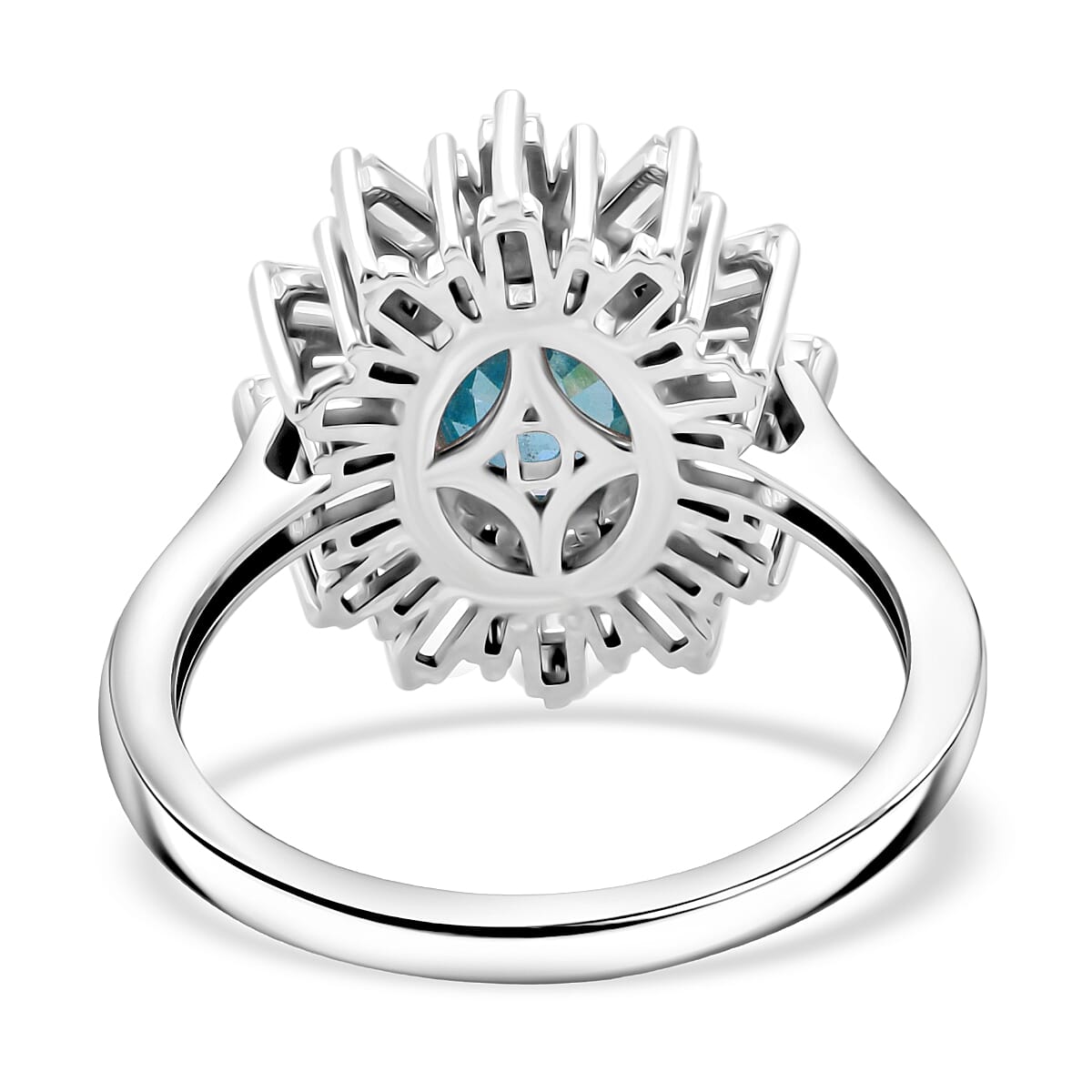 Doorbuster D'Joy Cambodian Blue Zircon and Moissanite 4.50 ctw Stellar Bloom Ring in Rhodium Over Sterling Silver (Size 7.0) image number 4