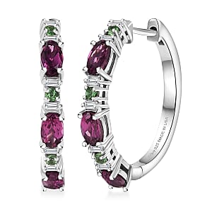 D'Joy Radiant Ember Garnet and Multi Gemstone 2.10 ctw Garden Link Hoop Earrings in Rhodium Over Sterling Silver