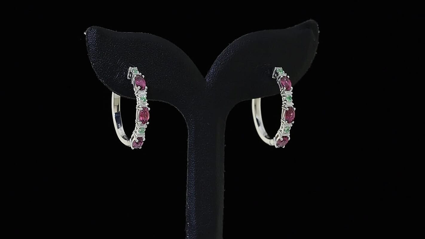 One Time Only D'Joy Radiant Ember Garnet, Multi Gemstone Hoop Earrings in Rhodium Over Sterling Silver 2.10 ctw