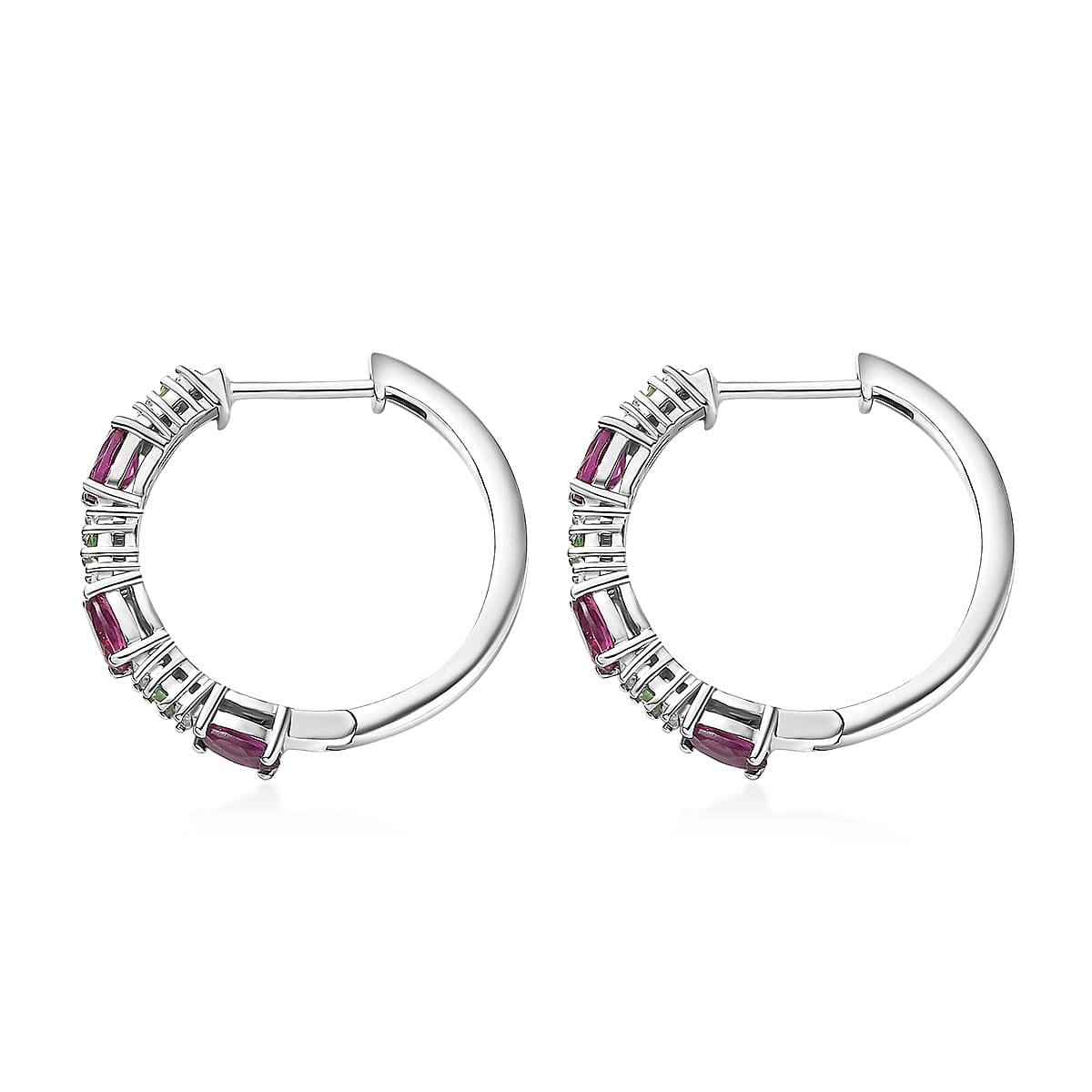 D'Joy Radiant Ember Garnet and Multi Gemstone 2.10 ctw Garden Link Hoop Earrings in Rhodium Over Sterling Silver image number 3
