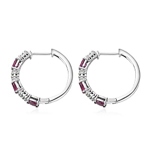 D'Joy Radiant Ember Garnet and Multi Gemstone 2.10 ctw Garden Link Hoop Earrings in Rhodium Over Sterling Silver