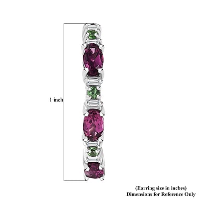 D'Joy Radiant Ember Garnet and Multi Gemstone 2.10 ctw Garden Link Hoop Earrings in Rhodium Over Sterling Silver