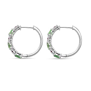 D'Joy Tsavorite Garnet and Multi Gemstone 1.80 ctw Hoop Earrings in Rhodium Over Sterling Silver