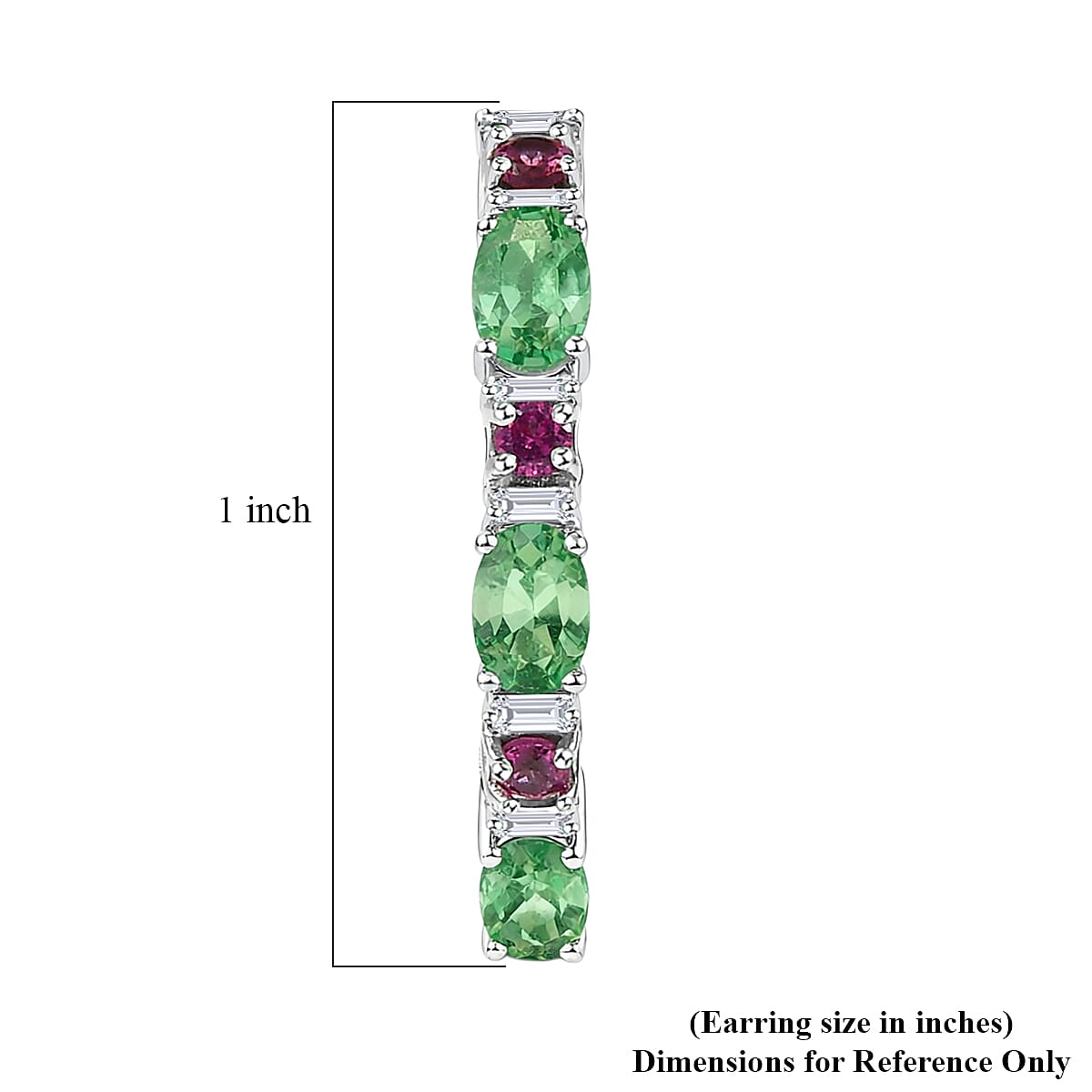 D'Joy Tsavorite Garnet and Multi Gemstone 1.80 ctw Garden Link Hoop Earrings in Rhodium Over Sterling Silver