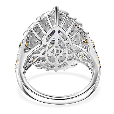D'Joy Premium Tanzanite and Multi Gemstone 1.40 ctw Victorian Filigree Mirror Ring in 18K Vermeil YG and Rhodium Over Sterling Silver (Size 5.0)