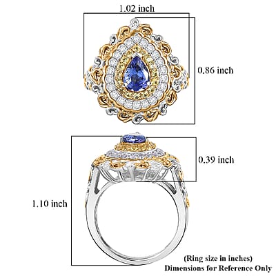 D'Joy Premium Tanzanite and Multi Gemstone 1.40 ctw Victorian Filigree Mirror Ring in 18K Vermeil YG and Rhodium Over Sterling Silver (Size 5.0)