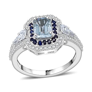 Doorbuster D'Joy Mangoro Aquamarine and Multi Gemstone 1.70 ctw Royal Heirloom Ring in Rhodium Over Sterling Silver (Size 10.0)