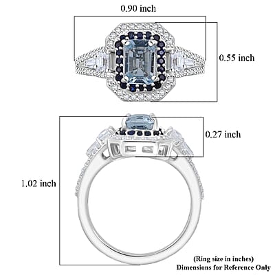 D'Joy Mangoro Aquamarine, Multi Gemstone Ring in Rhodium Over Sterling Silver 1.70 ctw (Size 10.0)