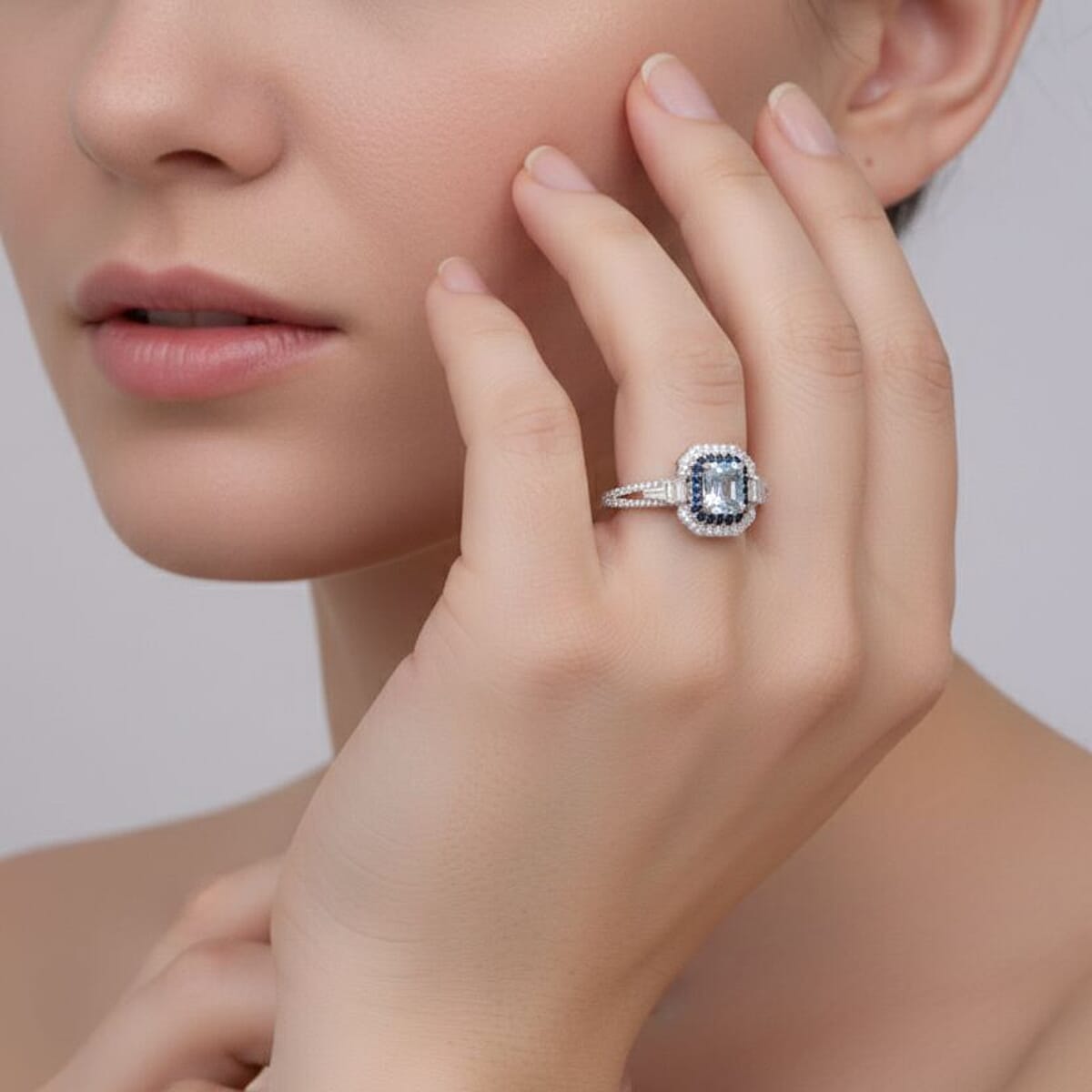 Doorbuster D'Joy Mangoro Aquamarine and Multi Gemstone 1.70 ctw Royal Heirloom Ring in Rhodium Over Sterling Silver (Size 6.0) image number 2