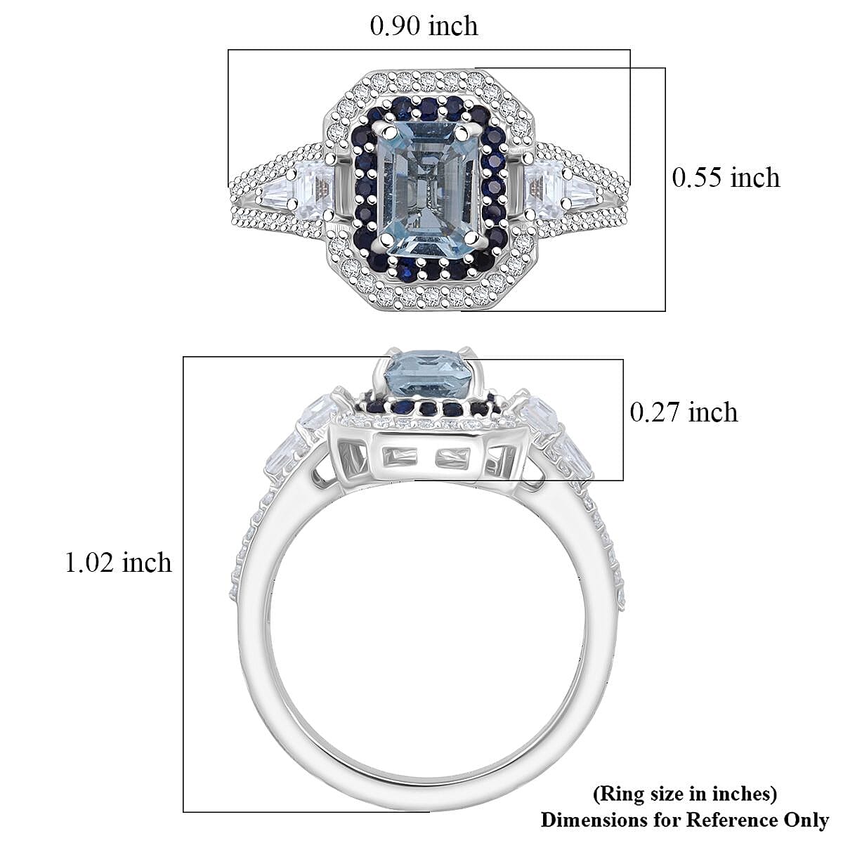 Doorbuster D'Joy Mangoro Aquamarine and Multi Gemstone 1.70 ctw Royal Heirloom Ring in Rhodium Over Sterling Silver (Size 7.0) image number 5