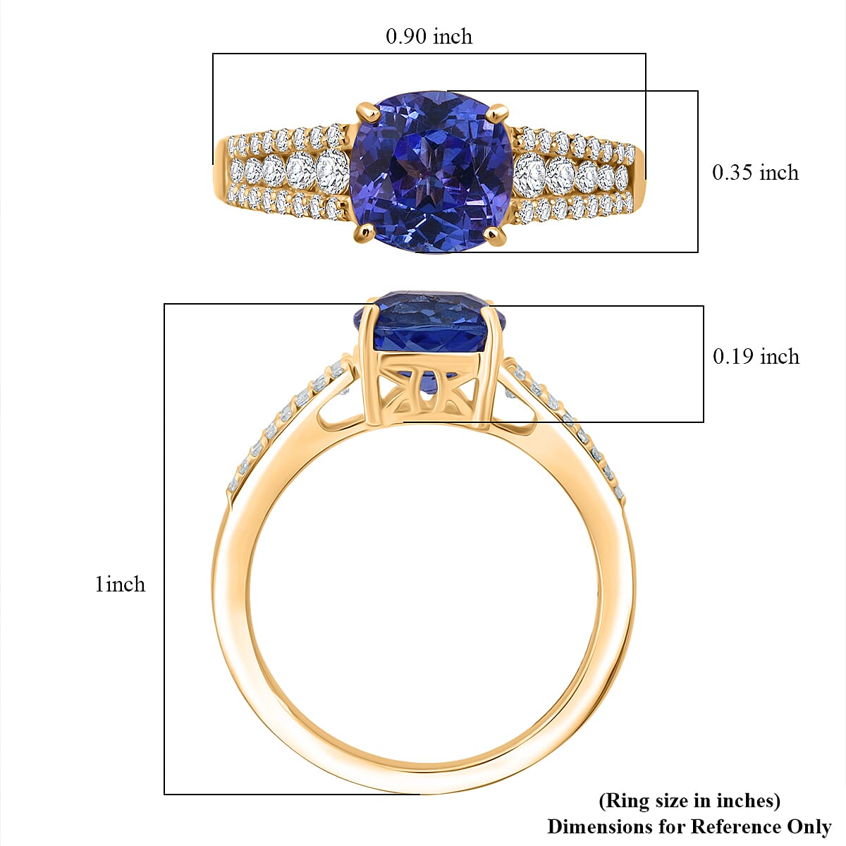 Doorbuster Premium Tanzanite amd Luxuriant Lab Grown Diamond G-H SI 2.35 ctw Royal Regency Ring in 10K Yellow Gold (Size 6.0) (Del. in 5-7 Days) image number 5