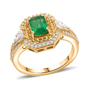 Doorbuster D'Joy Kagem Zambian Emerald and Multi Gemstone 1.80 ctw Royal Heirloom Ring in 18K Vermeil Yellow Gold Over Sterling Silver (Size 10.0)
