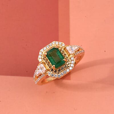 D'Joy Kagem Zambian Emerald, Multi Gemstone Ring in 18K Vermeil YG Over Sterling Silver 1.80 ctw (Size 10.0)