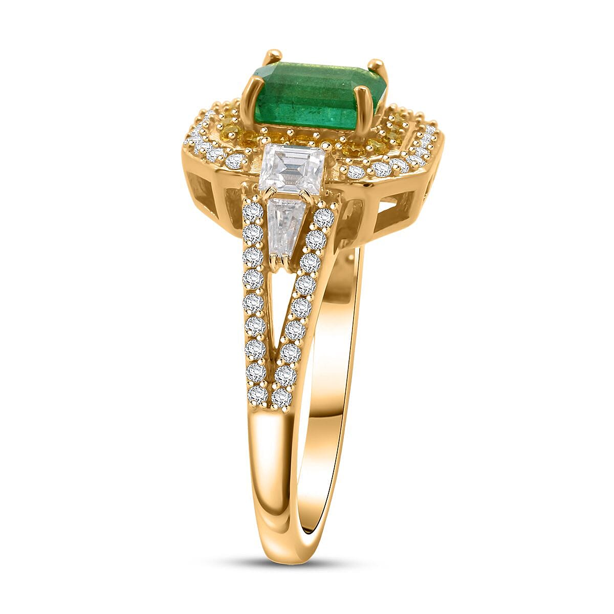 D'Joy Kagem Zambian Emerald, Multi Gemstone Ring in 18K Vermeil YG Over Sterling Silver 1.80 ctw (Size 10.0)