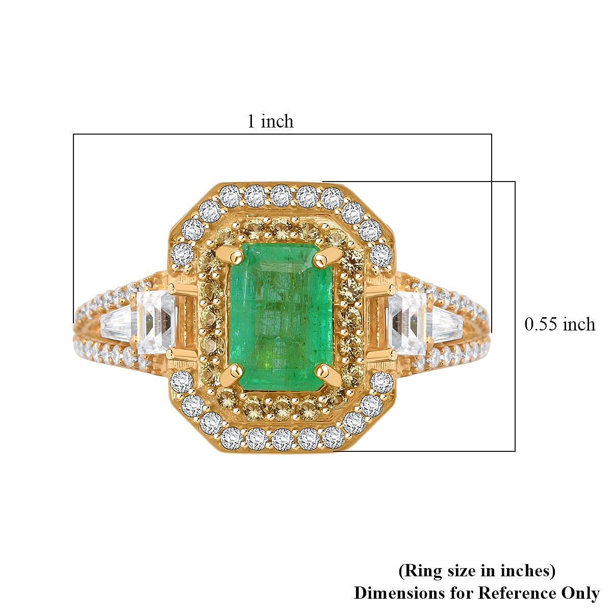 D'Joy Kagem Zambian Emerald, Multi Gemstone Ring in 18K Vermeil YG Over Sterling Silver 1.80 ctw (Size 10.0)