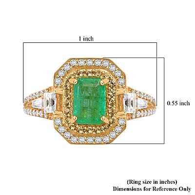 D'Joy Kagem Zambian Emerald, Multi Gemstone Ring in 18K Vermeil YG Over Sterling Silver 1.80 ctw (Size 10.0)