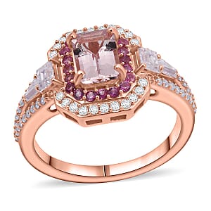 Doorbuster D'Joy Marropino Morganite and Multi Gemstone 1.70 ctw Royal Heirloom Ring in 18K Vermeil Rose Gold Over Sterling Silver (Size 10.0)