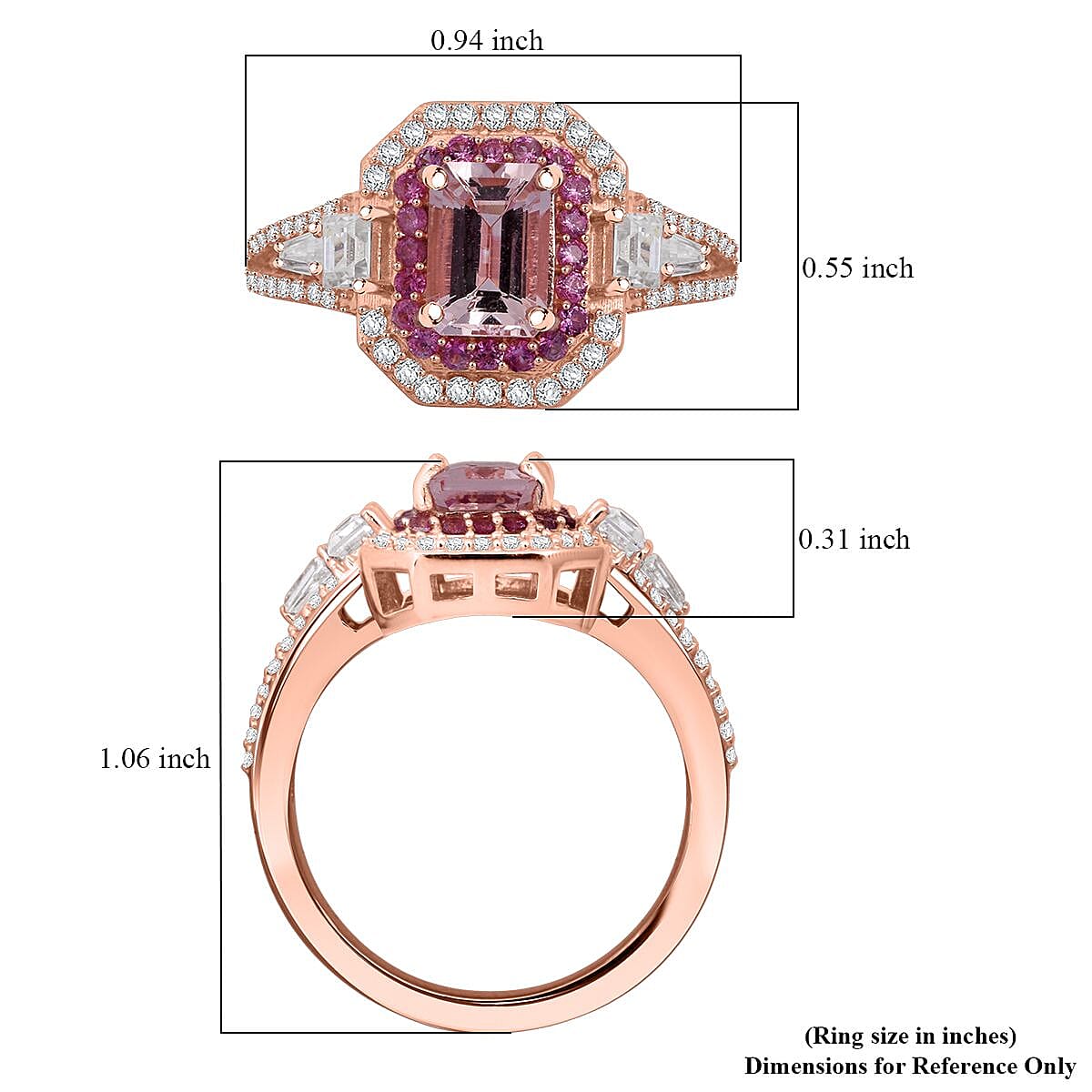 Doorbuster D'Joy Marropino Morganite and Multi Gemstone 1.70 ctw Royal Heirloom Ring in 18K Vermeil Rose Gold Over Sterling Silver (Size 7.0) image number 5