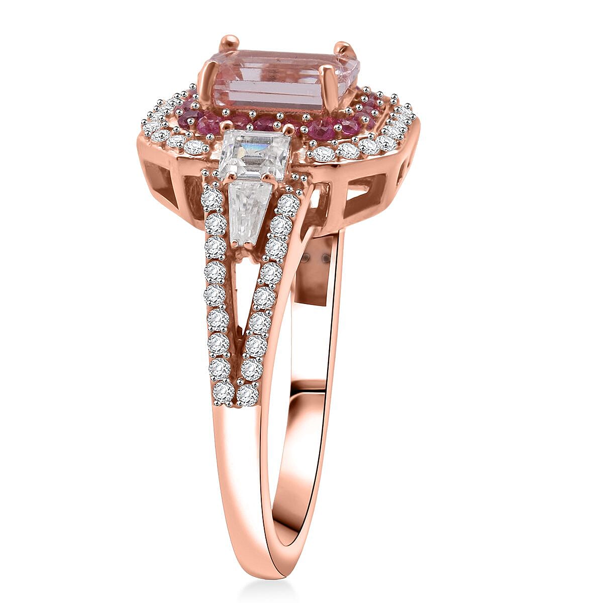 Doorbuster D'Joy Marropino Morganite and Multi Gemstone 1.70 ctw Royal Heirloom Ring in 18K Vermeil Rose Gold Over Sterling Silver (Size 9.0) image number 3