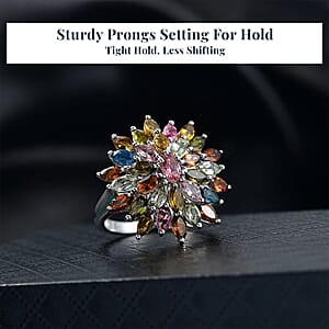 D'Joy Multi-Tourmaline Ring in Rhodium Over Sterling Silver 4.20 ctw (Size 10.0)
