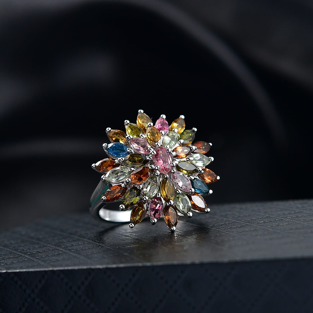 D'Joy Premium Multi-Tourmaline 4.20 ctw Ring in Rhodium Over Sterling Silver (Size 6.0) image number 1