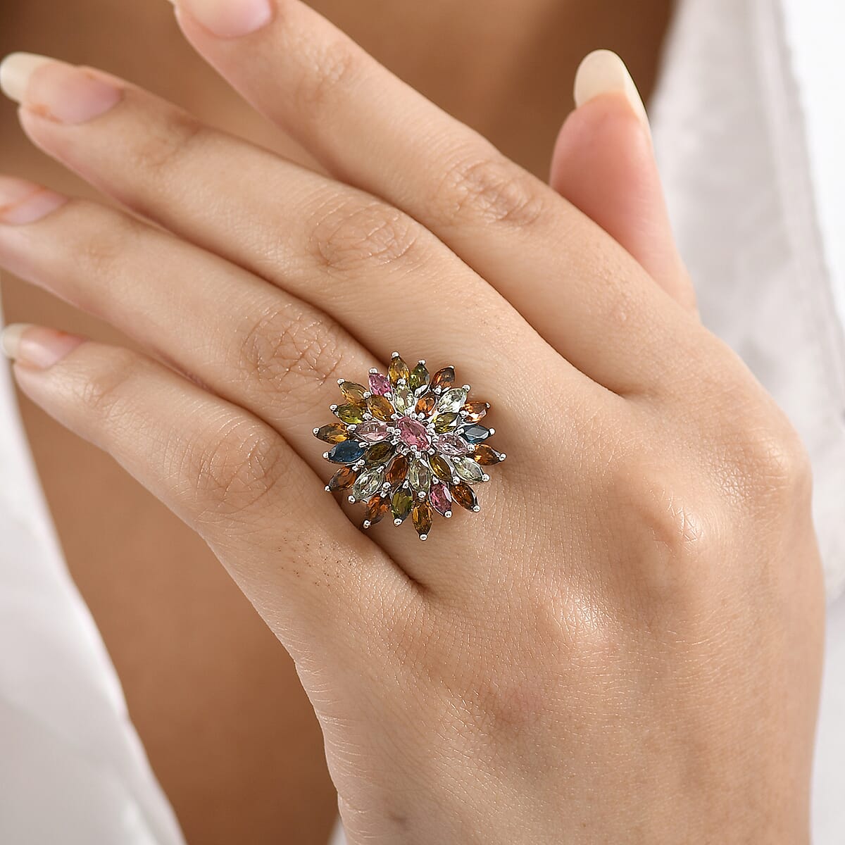 D'Joy Premium Multi-Tourmaline 4.20 ctw Ring in Rhodium Over Sterling Silver (Size 6.0) image number 2