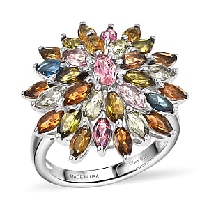 D'Joy Premium Multi-Tourmaline 4.20 ctw Ring in Rhodium Over Sterling Silver (Size 7.0)