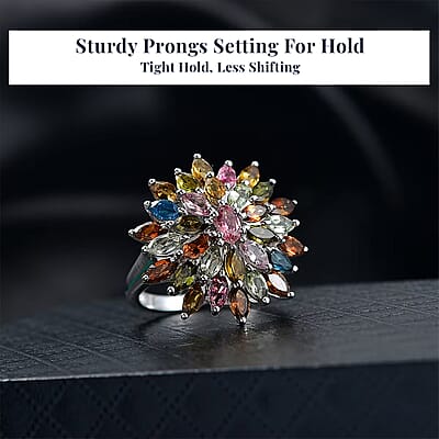 D'Joy Multi-Tourmaline Ring in Rhodium Over Sterling Silver 4.20 ctw (Size 7.0)