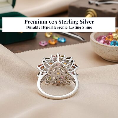 D'Joy Multi-Tourmaline Ring in Rhodium Over Sterling Silver 4.20 ctw (Size 8.0)