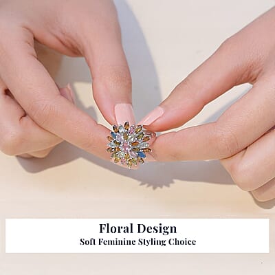 D'Joy Multi-Tourmaline Ring in Rhodium Over Sterling Silver 4.20 ctw (Size 8.0)